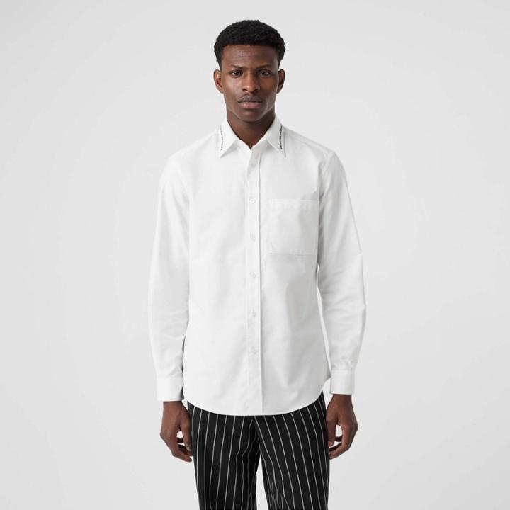 Burberry Burberry Classic Fit Embroidered Cotton Poplin Dress Shirt, Size: 28, White
