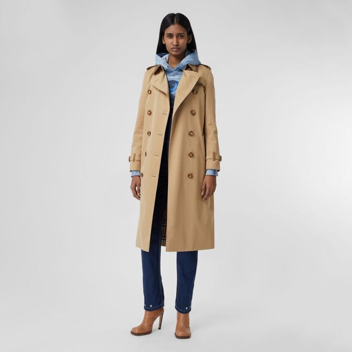 Burberry Burberry Leather Trim Cotton Gabardine Trench Coat, Size: 02
