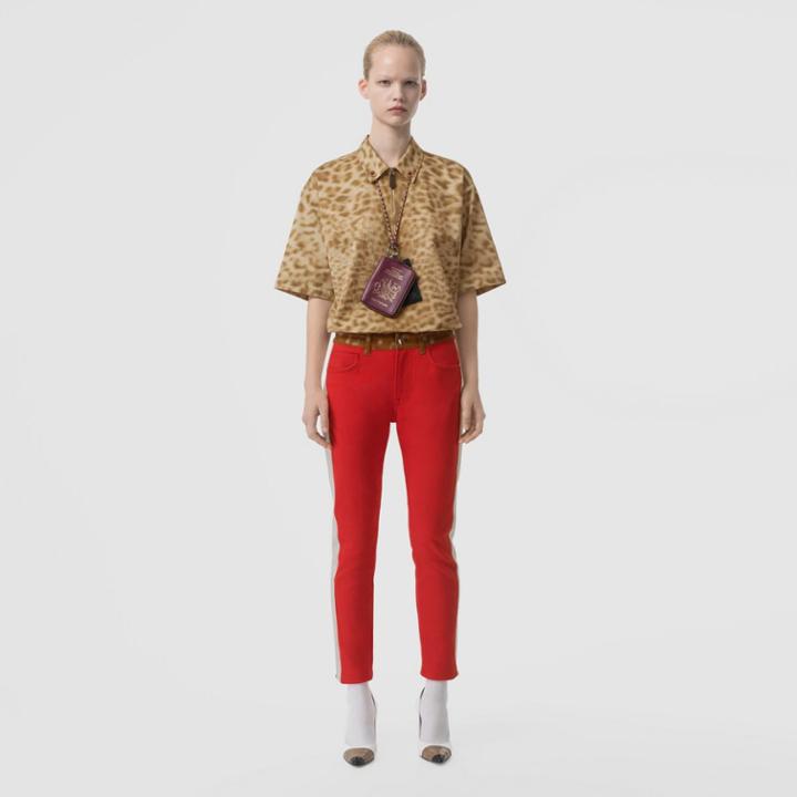 Burberry Burberry Straight Fit Deer Print Trim Japanese Denim Jeans, Size: 24, Red