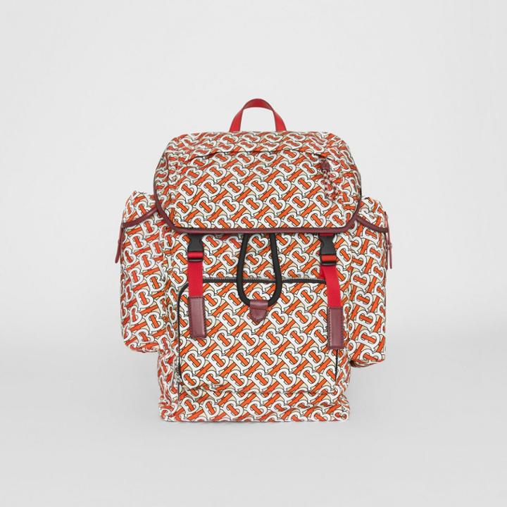 Burberry Burberry Medium Leather Trim Monogram Print Backpack, Red