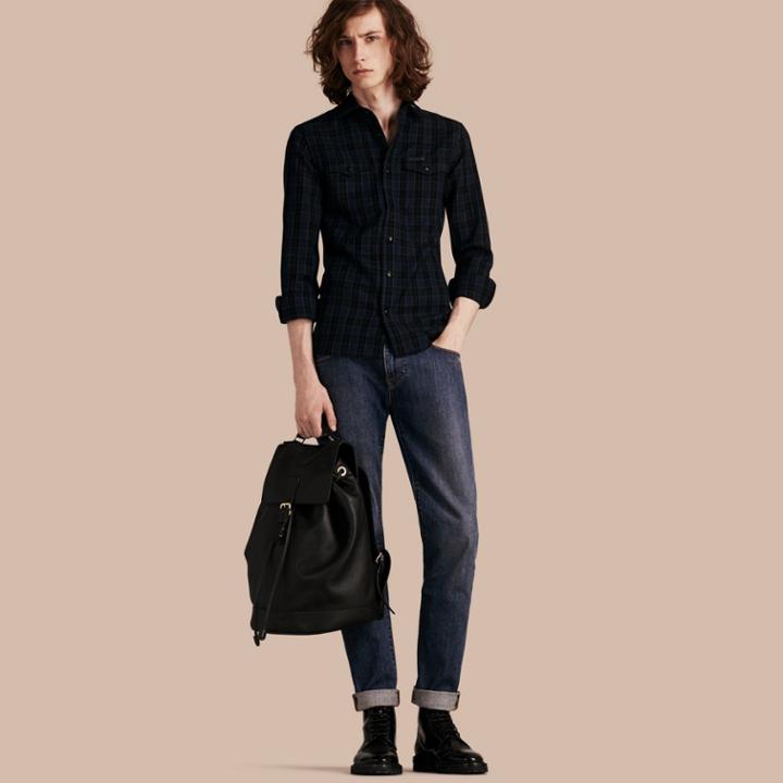 Burberry Burberry Black Watch Check Wool Blend Shirt, Size: Xxl, Blue