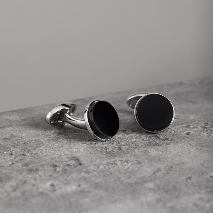 Burberry Burberry Engraved Agate Stud And Cufflink Set, Black