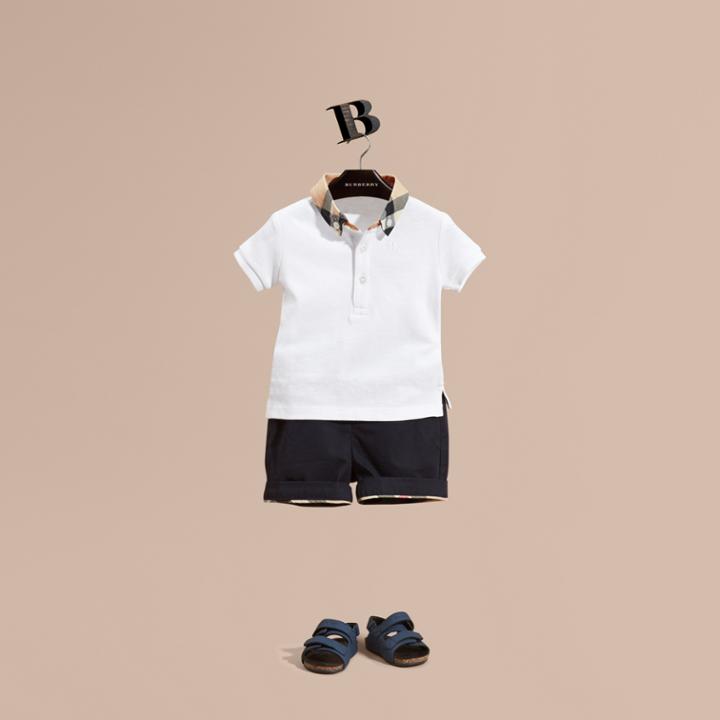 Burberry Burberry Check Collar Cotton Polo Shirt, Size: 18m, White