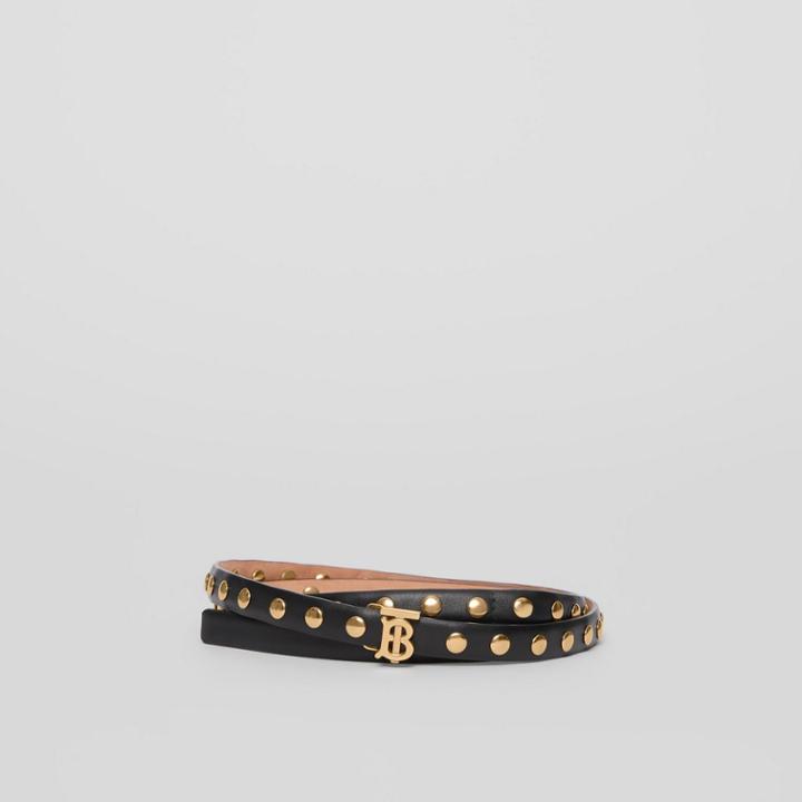 Burberry Burberry Monogram Motif Studded Leather Belt, Black