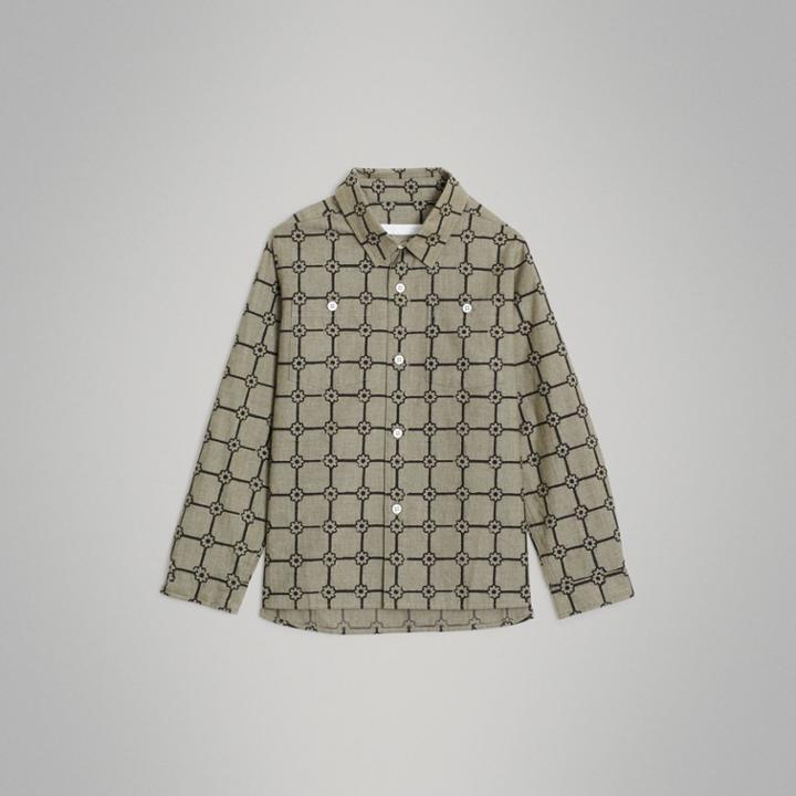 Burberry Burberry Childrens Flower Print Cotton Shirt, Size: 10y, Green