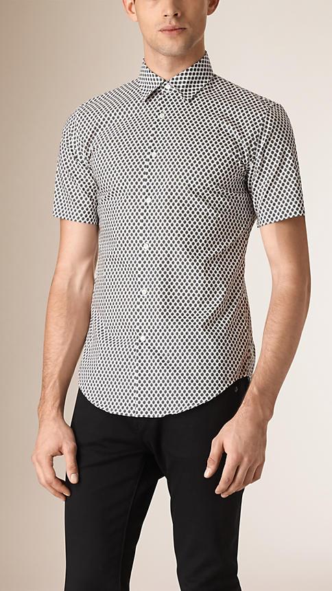 Burberry Slim Fit Geometric Print Cotton Shirt
