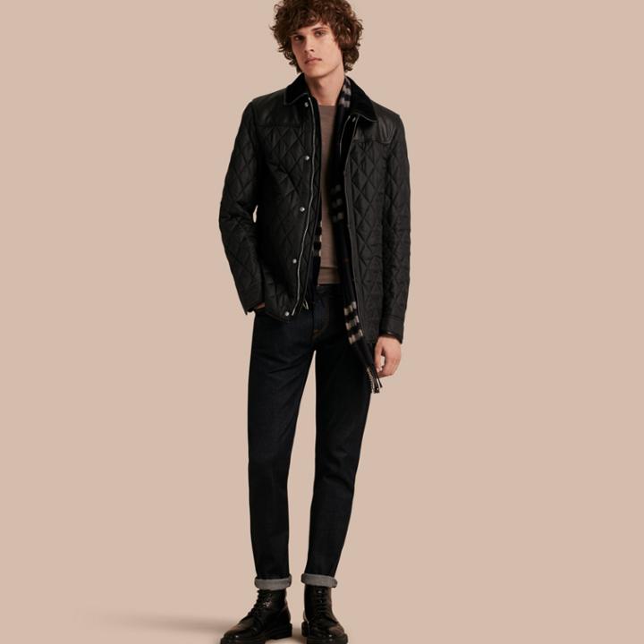 Burberry Burberry Lambskin Yoke Diamond Quilted Jacket, Size: 38, Black