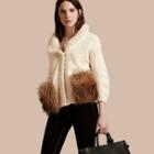 Burberry Shawl Collar Wool Cashmere Cardigan With Fur Trim