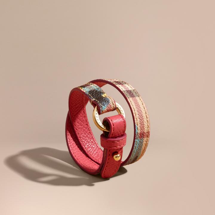 Burberry Burberry Floral Print Haymarket Check Wrap Bracelet, Pink