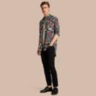 Burberry Burberry Beasts Print Cotton Poplin Longline Shirt, Size: Xl, Blue