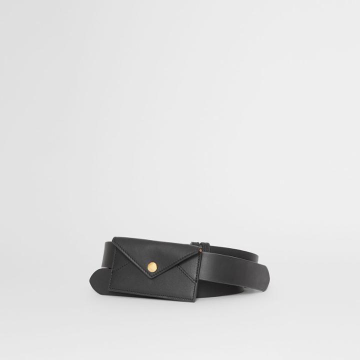 Burberry Burberry Envelope Detail Leather Belt, Size: 85, Black