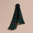 Burberry Burberry Fringed Check Wool Mini Scarf, Size: Os, Green