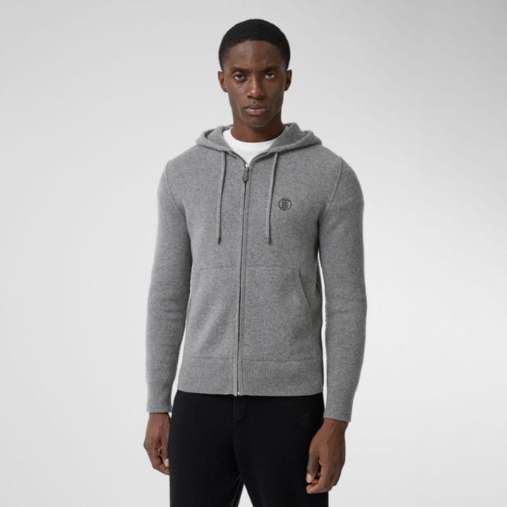 Burberry Burberry Monogram Motif Cashmere Blend Hooded Top, Grey