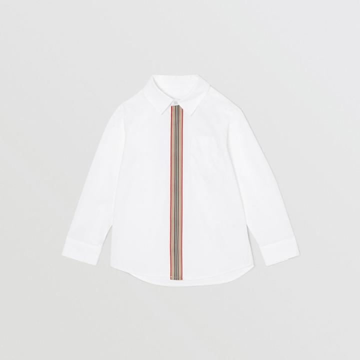 Burberry Burberry Childrens Icon Stripe Trim Stretch Cotton Shirt, Size: 14y, White