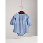 Burberry Burberry Pintuck Detail Chambray Dress With Bloomers, Size: 3m, Blue
