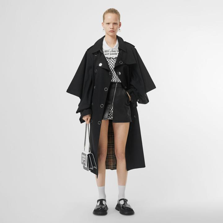 Burberry Burberry Cape-style Sleeve Cotton Gabardine Trench Coat, Size: 00, Black