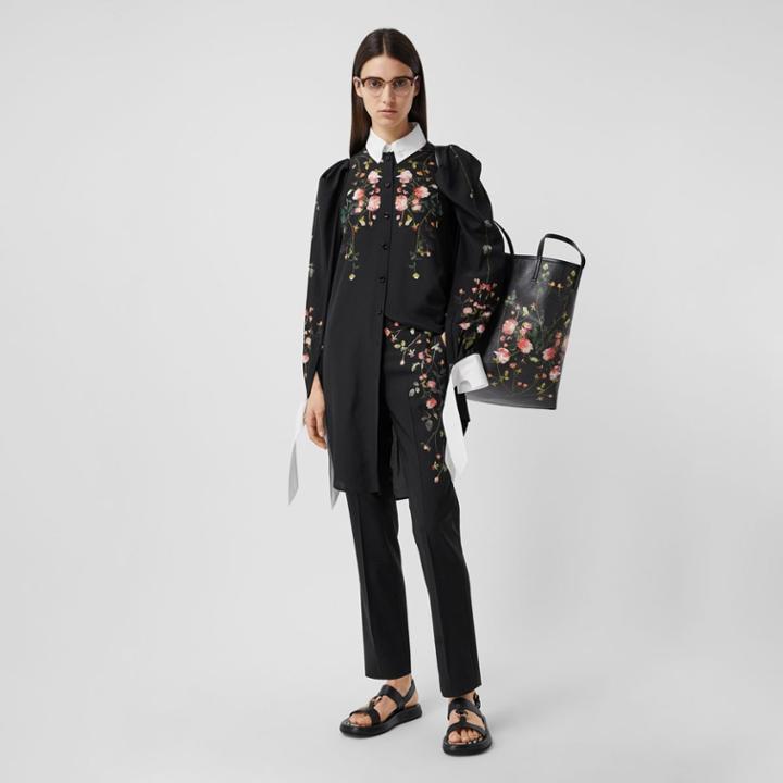 Burberry Burberry Rose Print Silk Crepe De Chine Shirt Dress, Size: 04