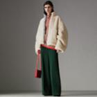 Burberry Burberry Contrast Zip Shearling Funnel-neck Jacket, Size: 00, White