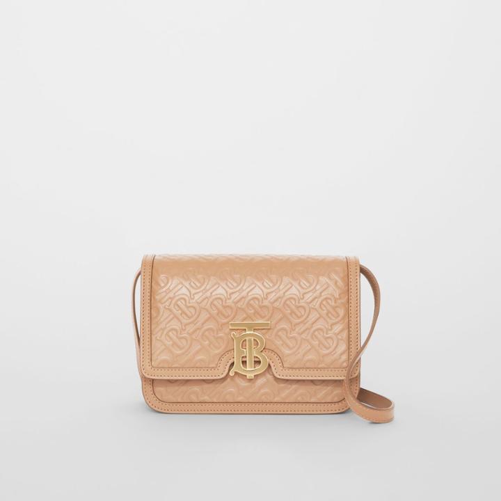 Burberry Burberry Small Monogram Leather Tb Bag, Beige