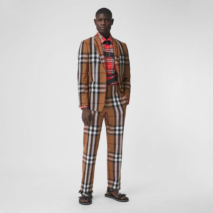 Burberry Burberry Check Wool Cropped Tailored Trousers, Size: 40, Brown