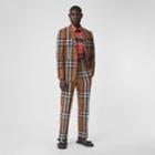 Burberry Burberry Check Wool Cropped Tailored Trousers, Size: 40, Brown