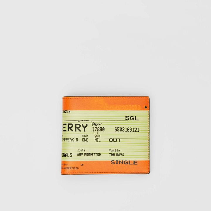 Burberry Burberry Train Ticket Print Leather International Bifold Wallet, Orange