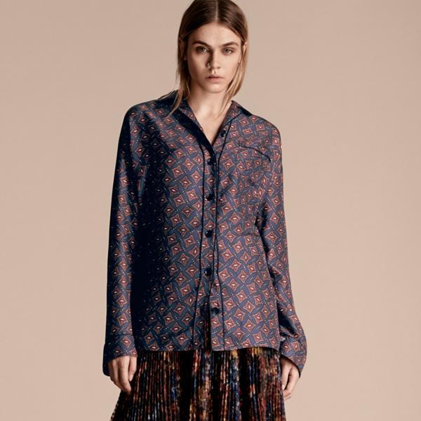 Burberry Long-sleeved Geometric Print Silk Pyjama-style Shirt