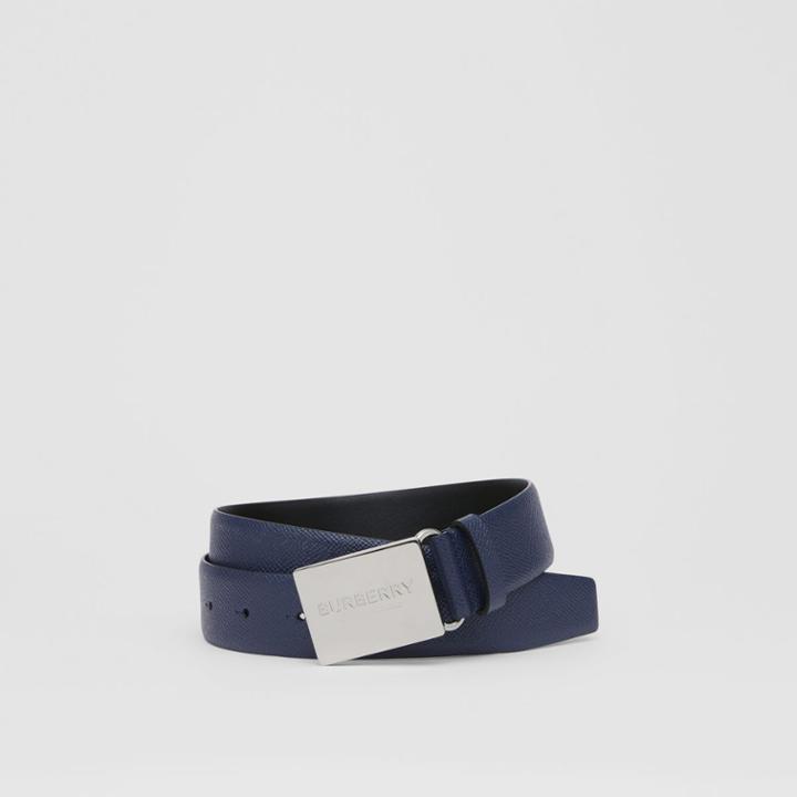 Burberry Burberry Plaque Buckle Grainy Leather Belt, Size: 90, Blue