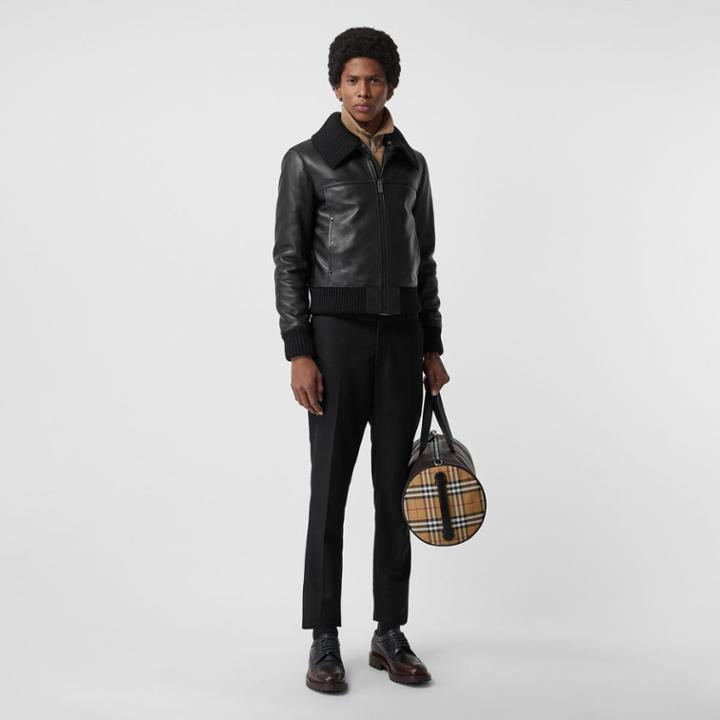 Burberry Burberry Detachable Collar Lambskin Bomber Jacket, Size: 38, Black