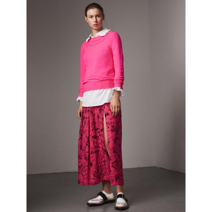 Burberry Burberry Doodle Print Pintuck Detail Silk Skirt, Size: 06