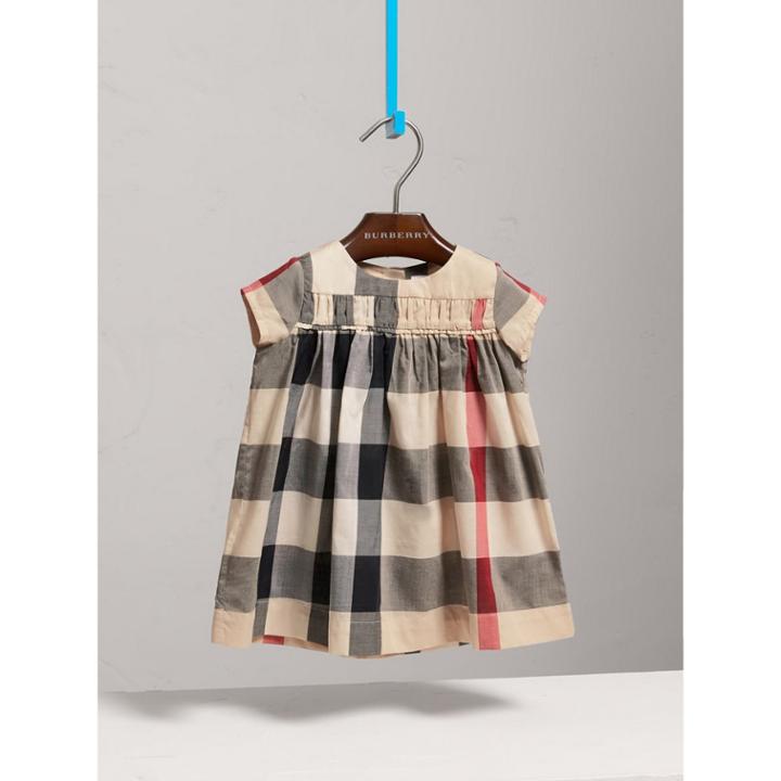 Burberry Burberry Check Cotton Dress, Size: 6m, Beige