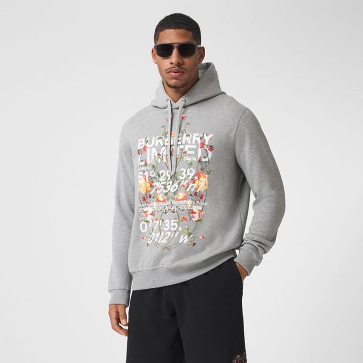 Burberry Burberry Montage Print Cotton Hoodie, Grey