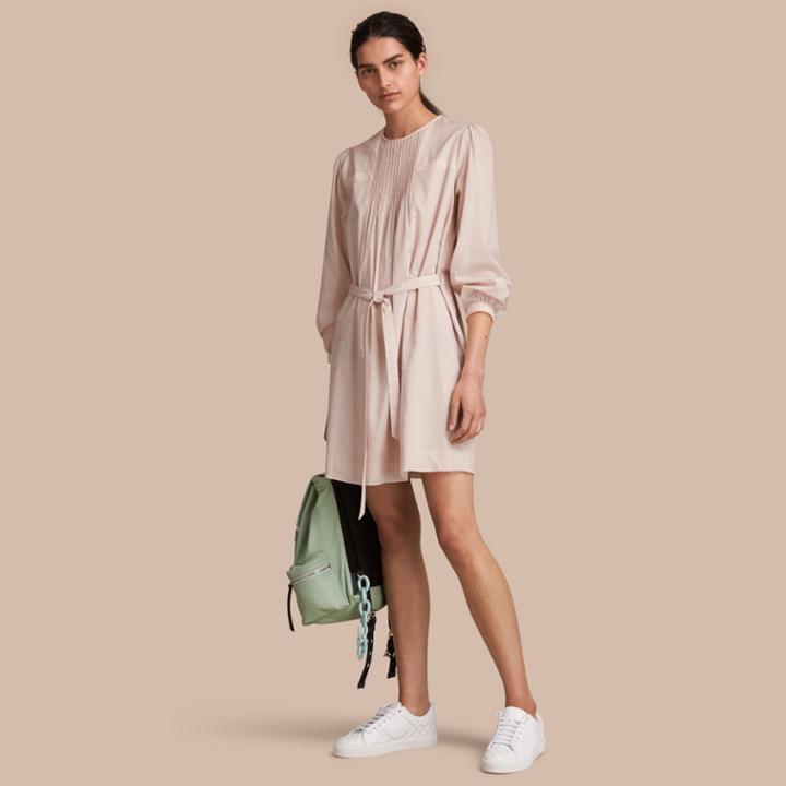 Burberry Burberry Pintuck And Lace Detail Cotton Dress, Size: 04, Pink