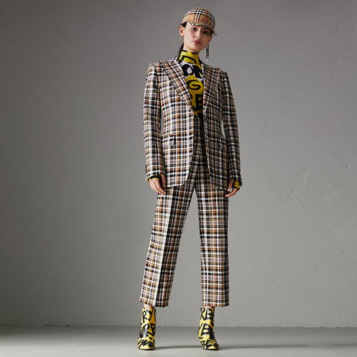 Burberry Burberry Check Stretch Cotton Peak Lapel Blazer, Size: 00