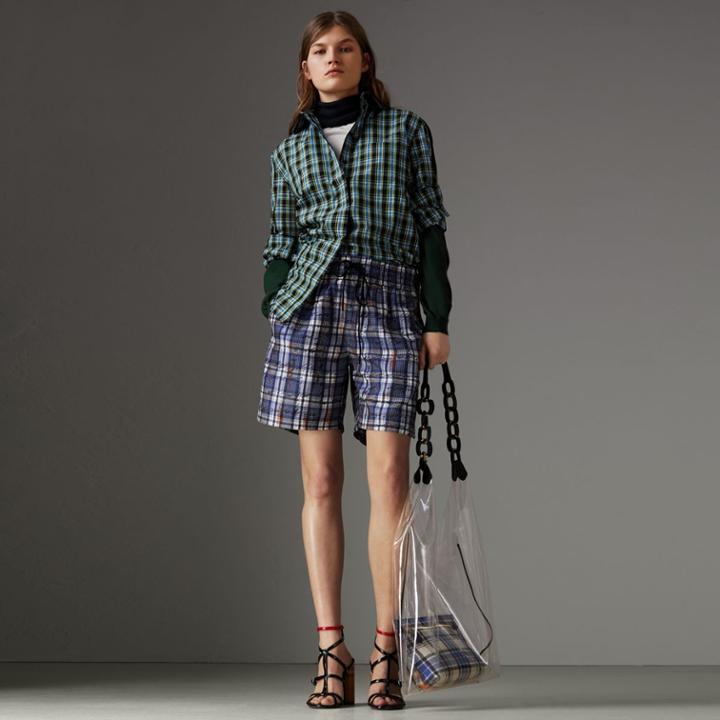 Burberry Burberry Stripe Detail Check Cotton Silk Shirt, Size: 04