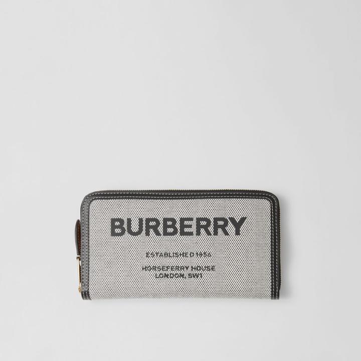 Burberry Burberry Horseferry Print Canvas And Leather Ziparound Wallet, Black