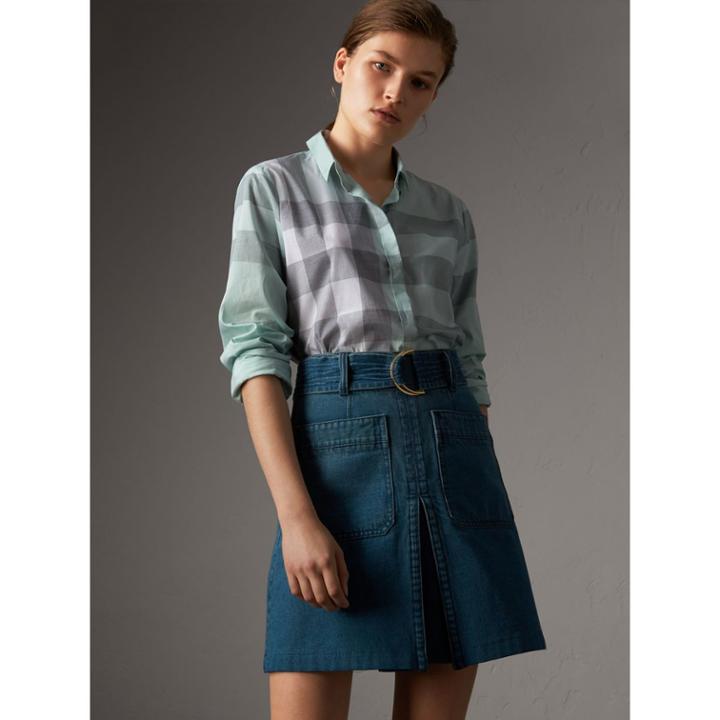 Burberry Burberry Check Cotton Shirt, Size: L, Blue
