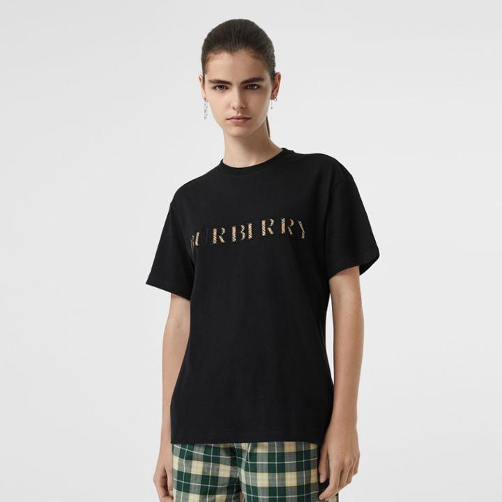 Burberry Burberry Check Logo Cotton T-shirt, Black