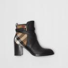 Burberry Burberry House Check And Leather Ankle Boots, Size: 35.5, Black