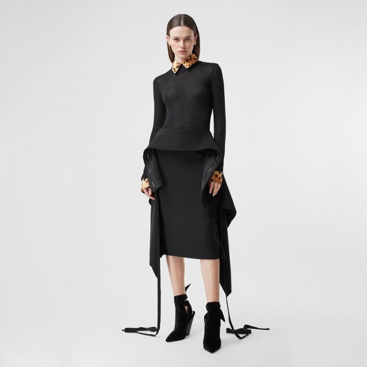 Burberry Burberry Long-sleeve Spotted Monkey Print Trim Cashmere Top, Black