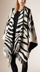 Burberry Animal Patterned Wool Cashmere Poncho