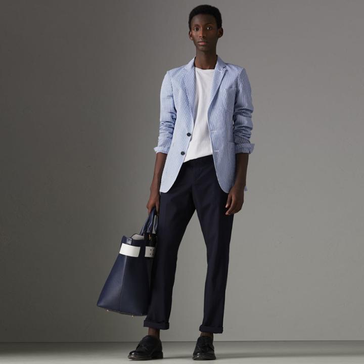 Burberry Burberry Slim Fit Cotton Blend Seersucker Tailored Jacket, Size: 38r, Blue