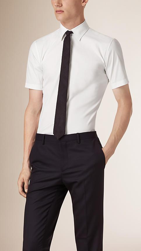 Burberry Short-sleeved Stretch Cotton Poplin Shirt