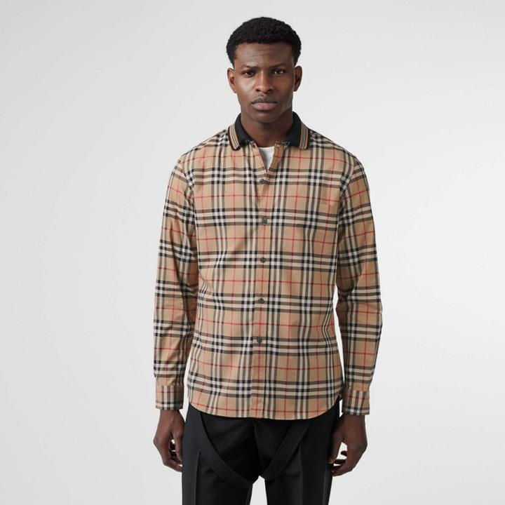 Burberry Burberry Icon Stripe Detail Vintage Check Cotton Shirt, Beige