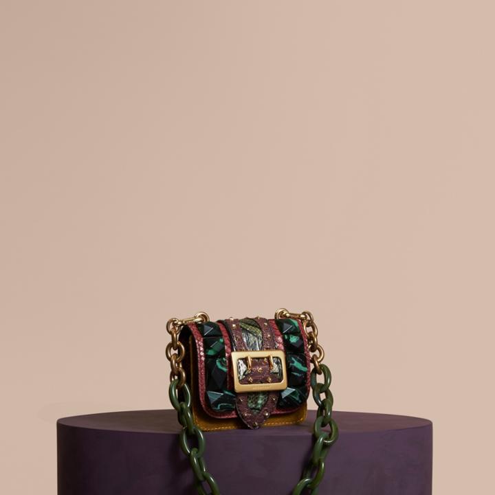 Burberry Burberry The Mini Square Buckle Bag In Velvet And Snakeskin, Red
