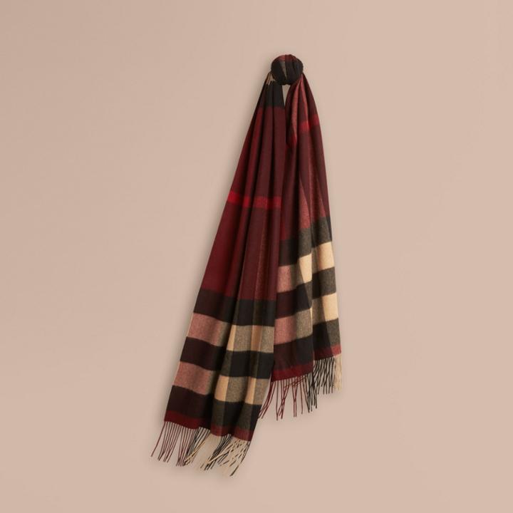 Burberry Burberry Oversize Check Cashmere Scarf, Red