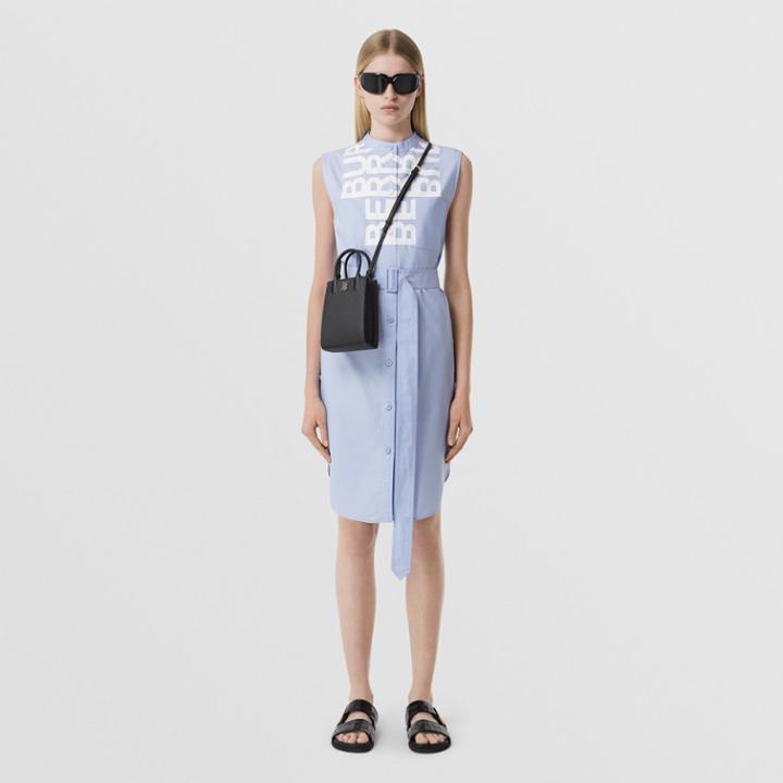 Burberry Burberry Sleeveless Logo Print Cotton Oxford Shirt Dress, Size: 08