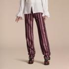 Burberry Burberry Panama Stripe Cotton Silk Satin Pyjama-style Trousers, Size: 46, Red