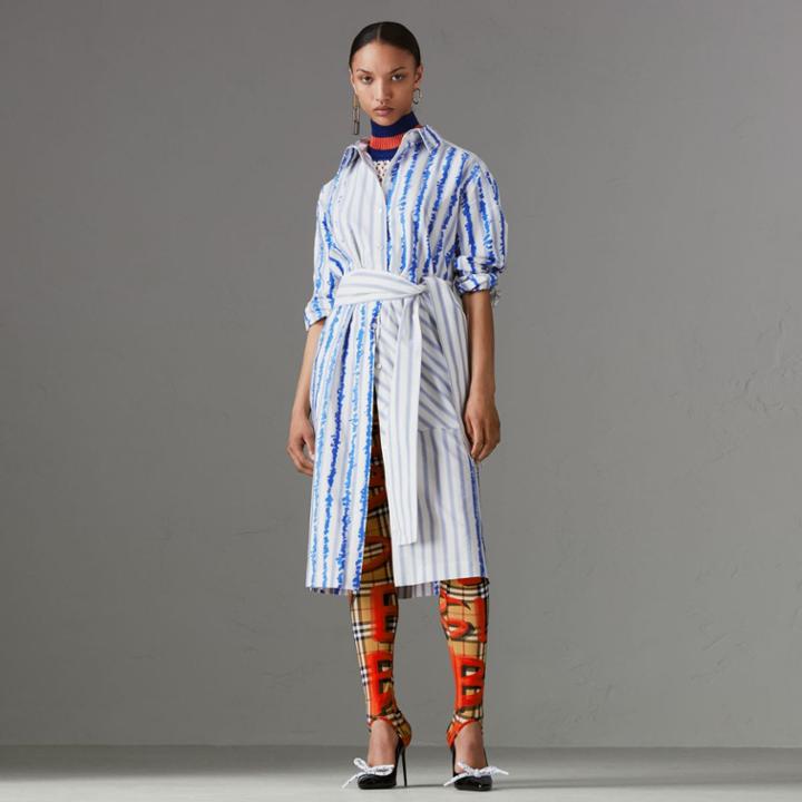 Burberry Burberry Scribble Stripe Silk Cotton Shirt Dress, Size: 00