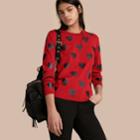 Burberry Burberry Crew Neck Heart Print Merino Wool Sweater, Red